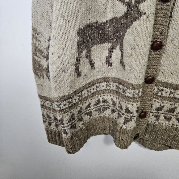 SOLD VTG Ralph Lauren Handknit Winter Deer Wool Cardigan Men's XL Brown - Picture 6 of 15